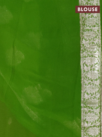 Banarasi chiffon silk saree coffee brown and light green with silver zari woven buttas and silver zari woven border