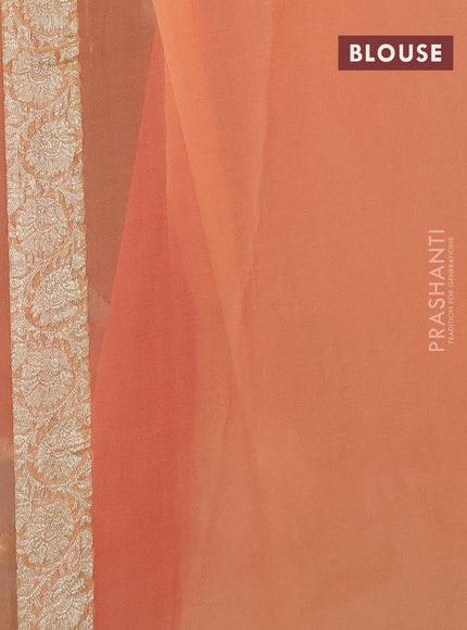 Banarasi chiffon silk saree red and pale orange with silver zari woven buttas and silver zari woven border