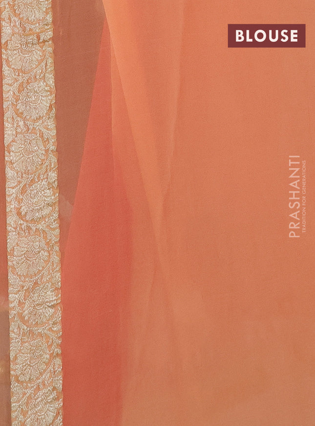 Banarasi chiffon silk saree red and pale orange with silver zari woven buttas and silver zari woven border
