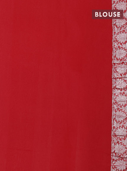 Banarasi chiffon silk saree pastel pink and red with silver zari woven buttas and floral silver zari woven border