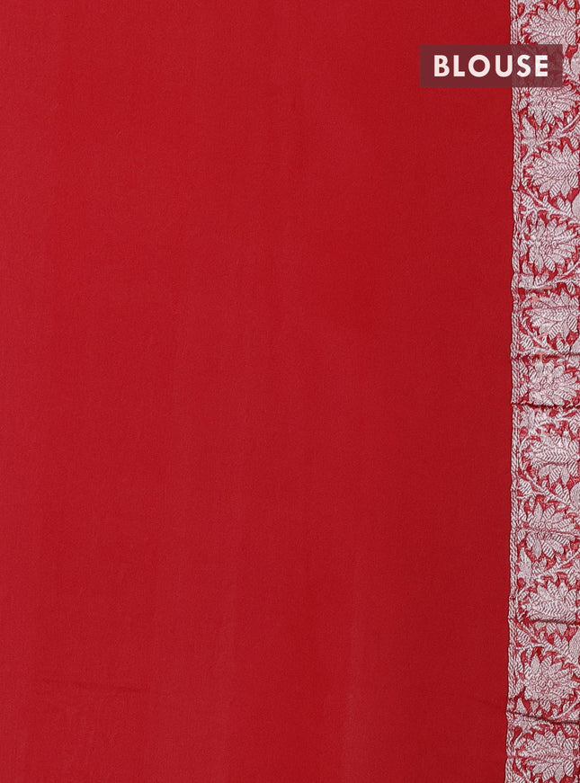 Banarasi chiffon silk saree pastel pink and red with silver zari woven buttas and floral silver zari woven border