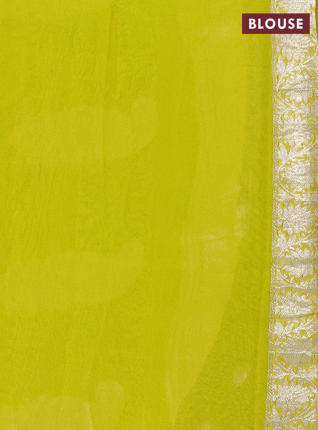 Banarasi chiffon silk saree black and yellow with paisley silver zari woven buttas and floral silver zari woven border