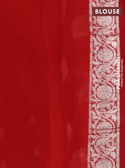 Banarasi chiffon silk saree blue and red with silver zari woven buttas and floral silver zari woven border