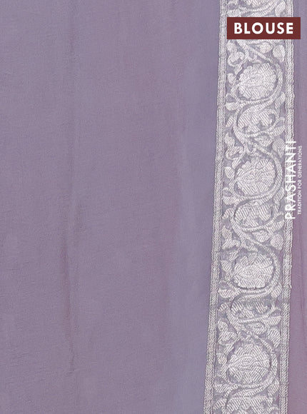 Banarasi chiffon silk saree red and grey with silver zari woven buttas and floral silver zari woven border