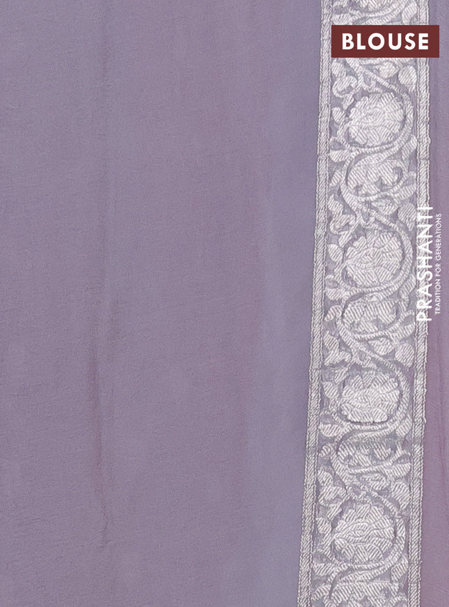 Banarasi chiffon silk saree red and grey with silver zari woven buttas and floral silver zari woven border