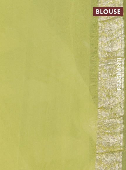 Banarasi chiffon silk saree black and pale yellow with silver zari woven buttas and floral silver zari woven border