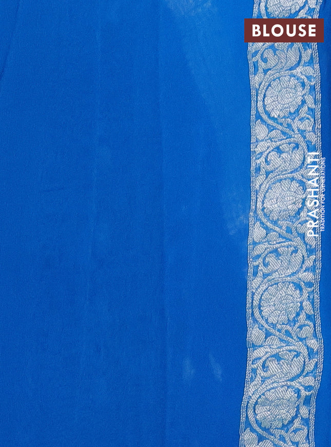 Banarasi chiffon silk saree royal blue and cs blue with silver zari woven buttas and silver zari woven border