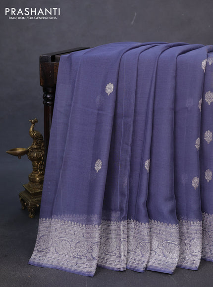 Banarasi chiffon silk saree grey with silver zari woven buttas and silver zari woven border