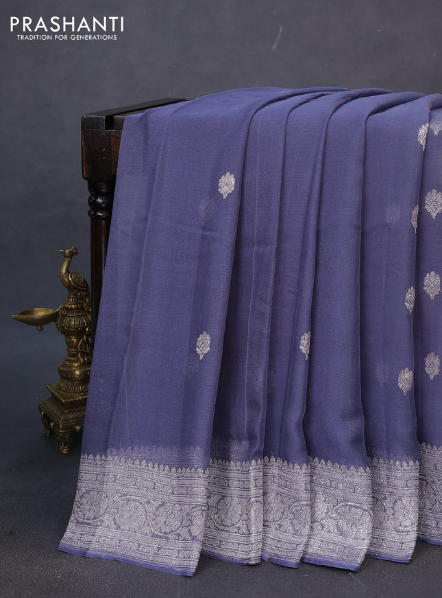 Banarasi chiffon silk saree grey with silver zari woven buttas and silver zari woven border