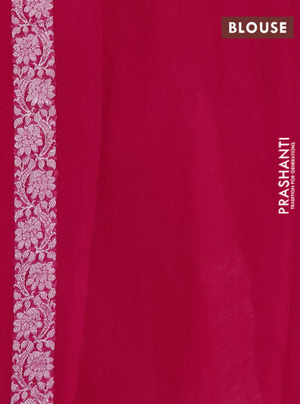 Banarasi chiffon silk saree magenta pink with silver zari woven buttas and silver zari woven border