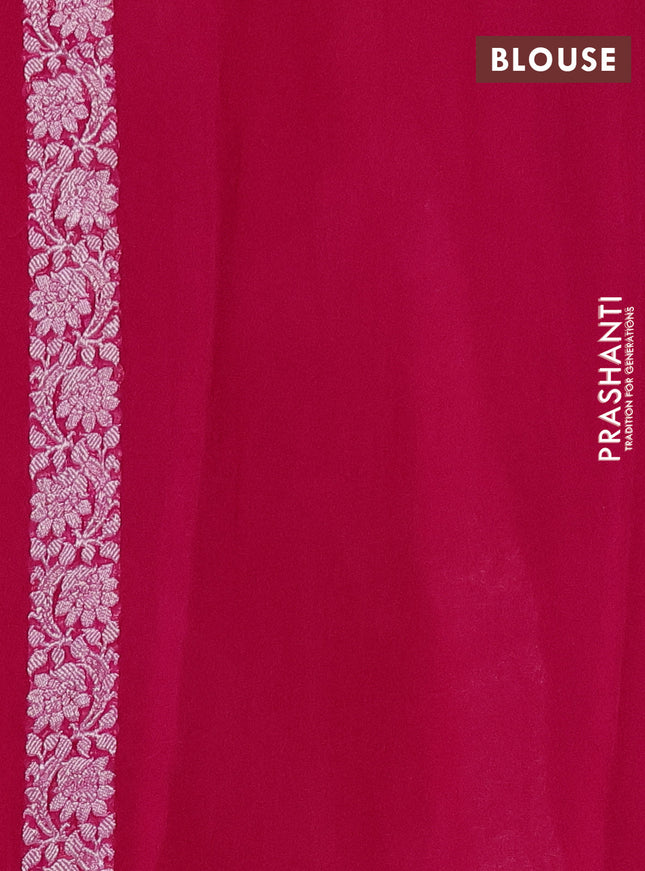 Banarasi chiffon silk saree magenta pink with silver zari woven buttas and silver zari woven border