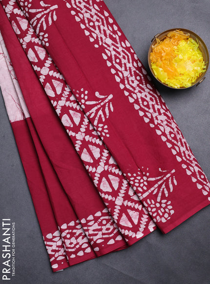 Jaipur cotton saree marron with batik prints and printed border