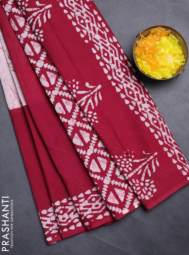 Jaipur cotton saree marron with batik prints and printed border