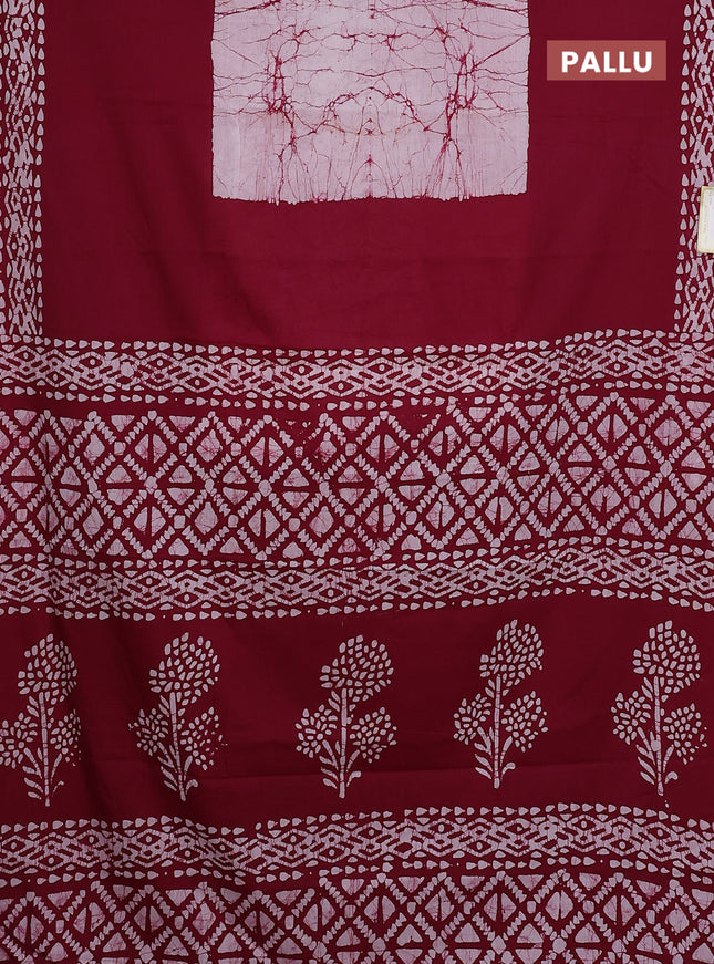 Jaipur cotton saree marron with batik prints and printed border