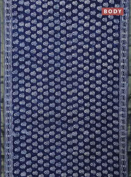 Jaipur cotton saree indigo blue with allover prints and printed border