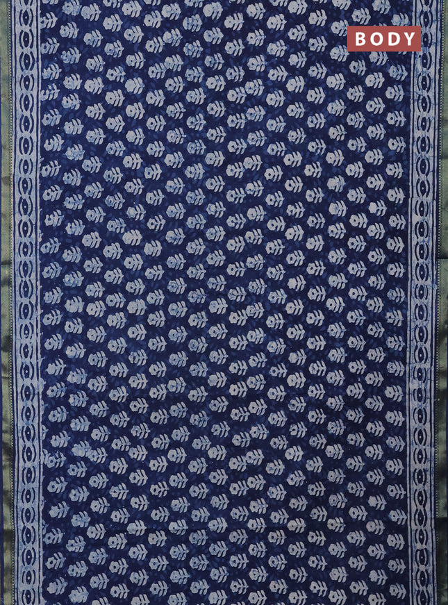 Jaipur cotton saree indigo blue with allover prints and printed border