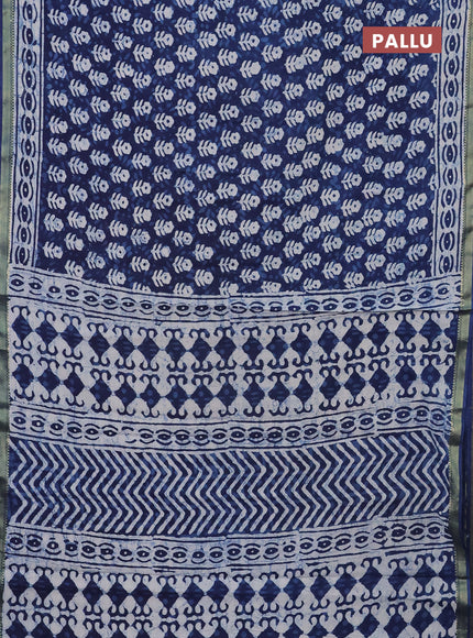 Jaipur cotton saree indigo blue with allover prints and printed border
