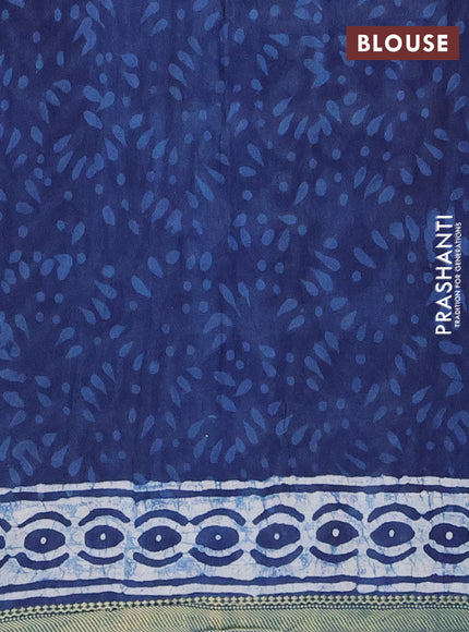 Jaipur cotton saree indigo blue with allover prints and printed border