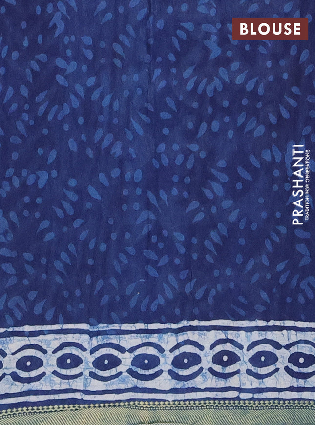 Jaipur cotton saree indigo blue with allover prints and printed border
