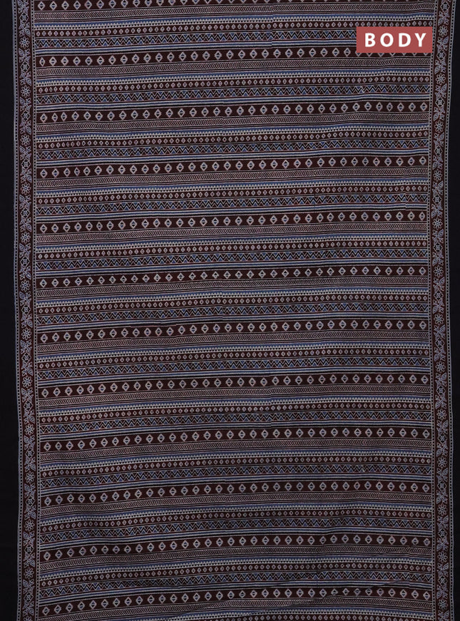 Jaipur cotton saree marron and black with allover ajrakh prints and printed border