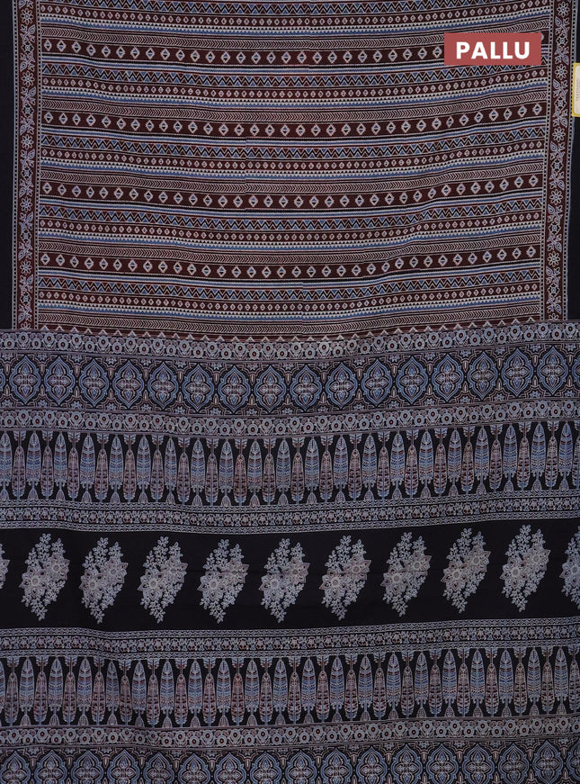 Jaipur cotton saree marron and black with allover ajrakh prints and printed border