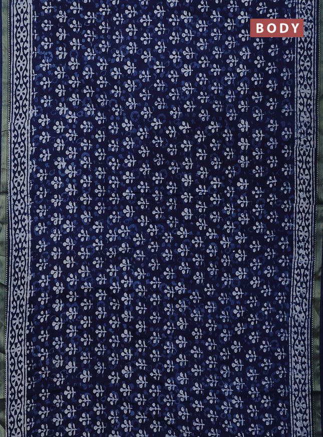 Jaipur cotton saree indigo blue with allover prints and printed border
