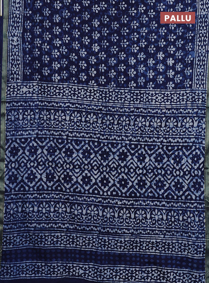 Jaipur cotton saree indigo blue with allover prints and printed border