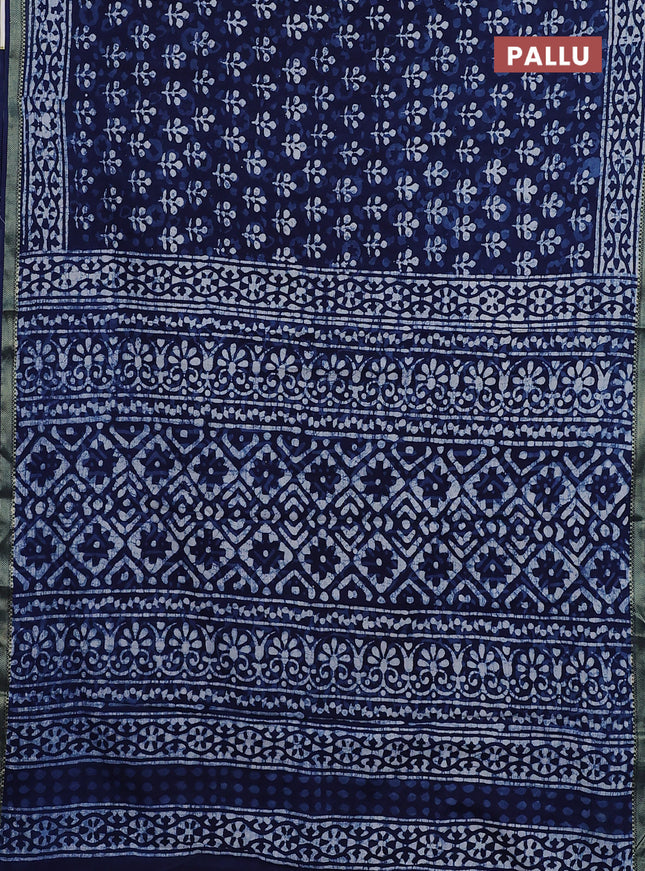 Jaipur cotton saree indigo blue with allover prints and printed border