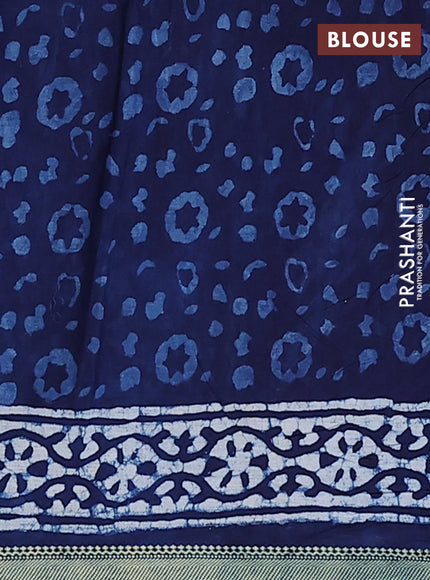 Jaipur cotton saree indigo blue with allover prints and printed border