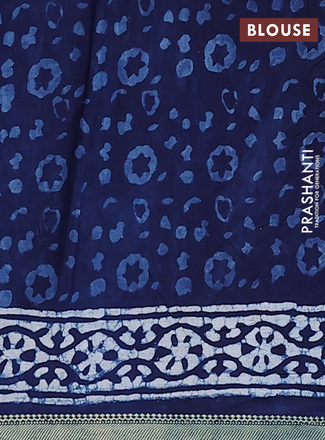 Jaipur cotton saree indigo blue with allover prints and printed border