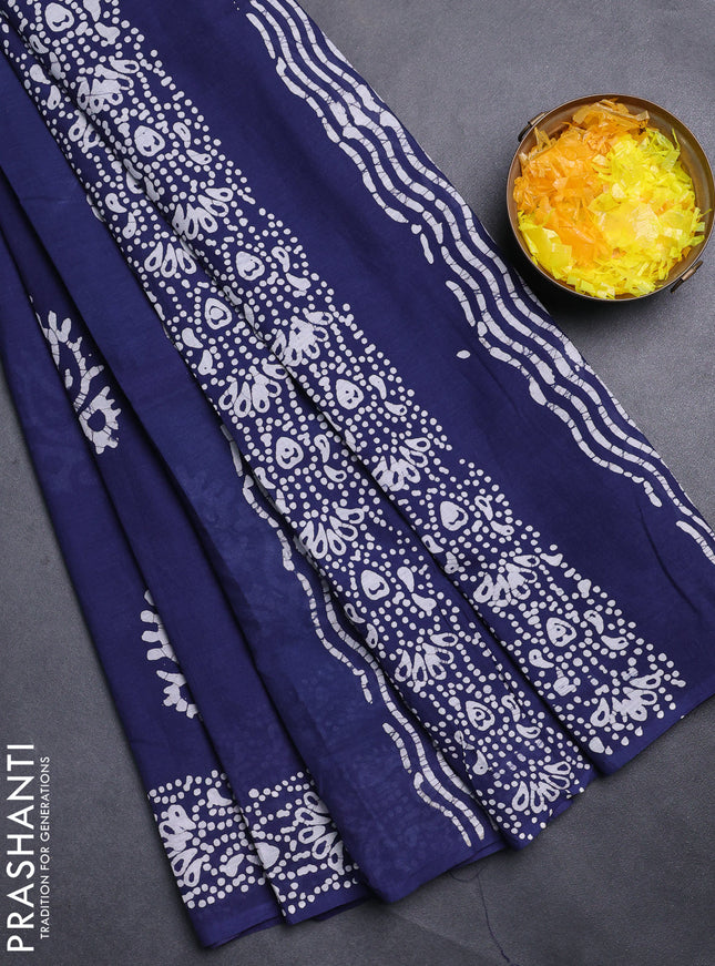 Jaipur cotton saree indigo blue and white with batik prints and printed border