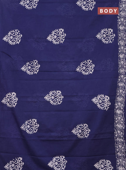 Jaipur cotton saree indigo blue and white with batik prints and printed border