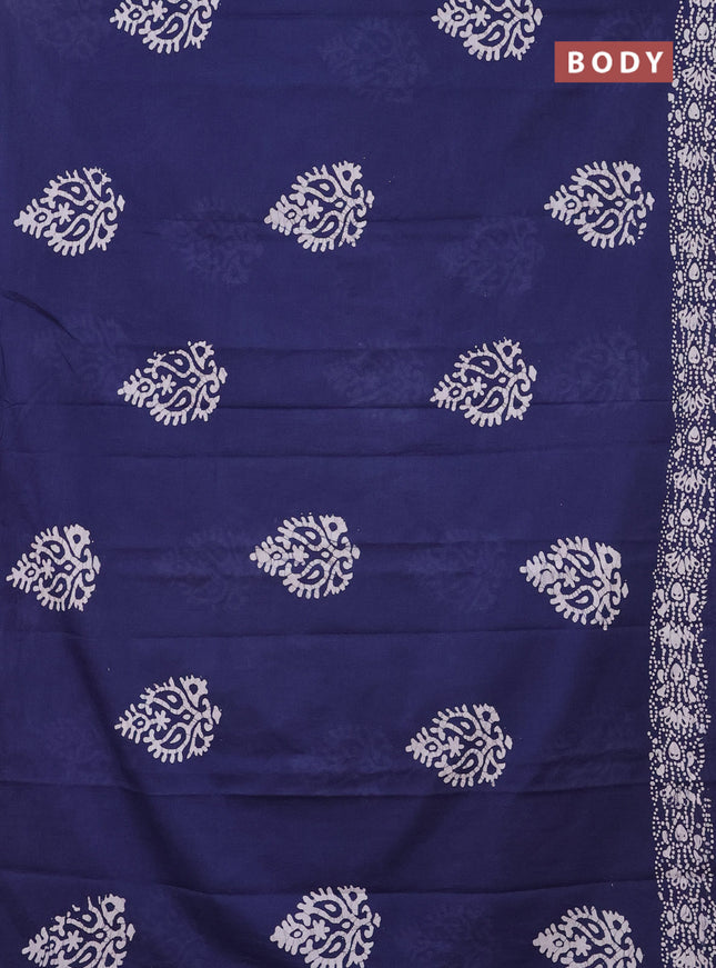 Jaipur cotton saree indigo blue and white with batik prints and printed border