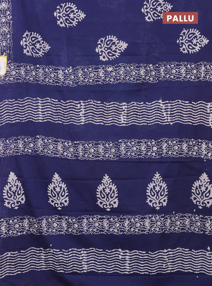 Jaipur cotton saree indigo blue and white with batik prints and printed border