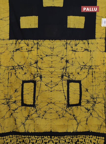 Jaipur cotton saree black and mustard yellow with batik prints and printed border