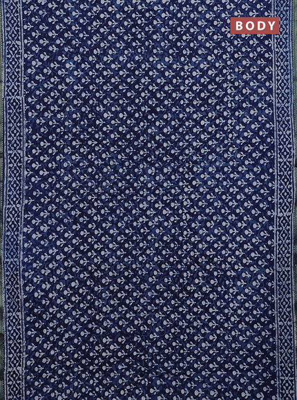 Jaipur cotton saree indigo blue and white with allover dabu prints and printed border