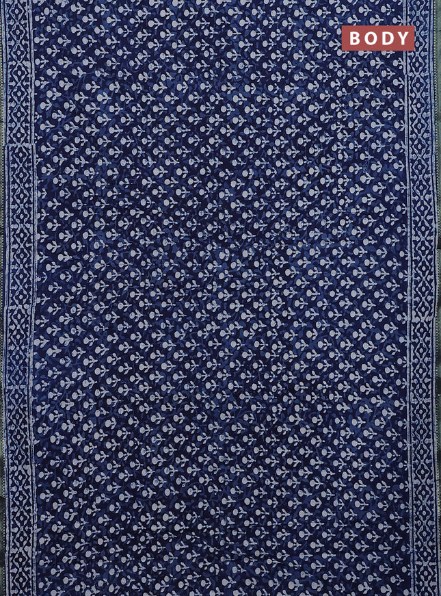 Jaipur cotton saree indigo blue and white with allover dabu prints and printed border
