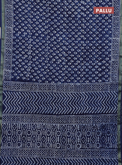 Jaipur cotton saree indigo blue and white with allover dabu prints and printed border