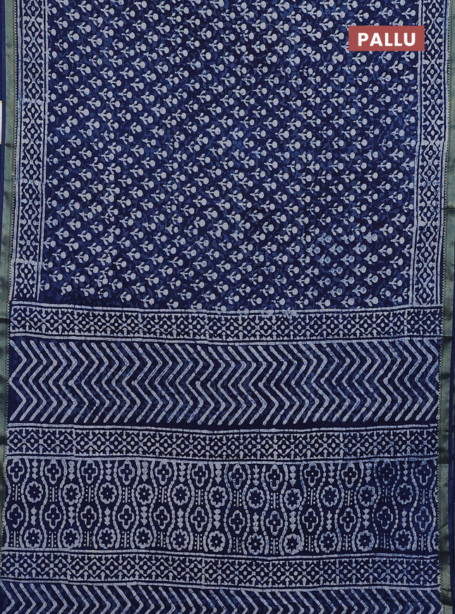 Jaipur cotton saree indigo blue and white with allover dabu prints and printed border