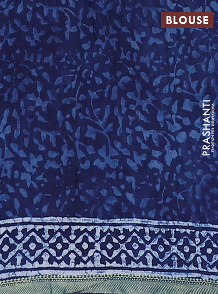Jaipur cotton saree indigo blue and white with allover dabu prints and printed border