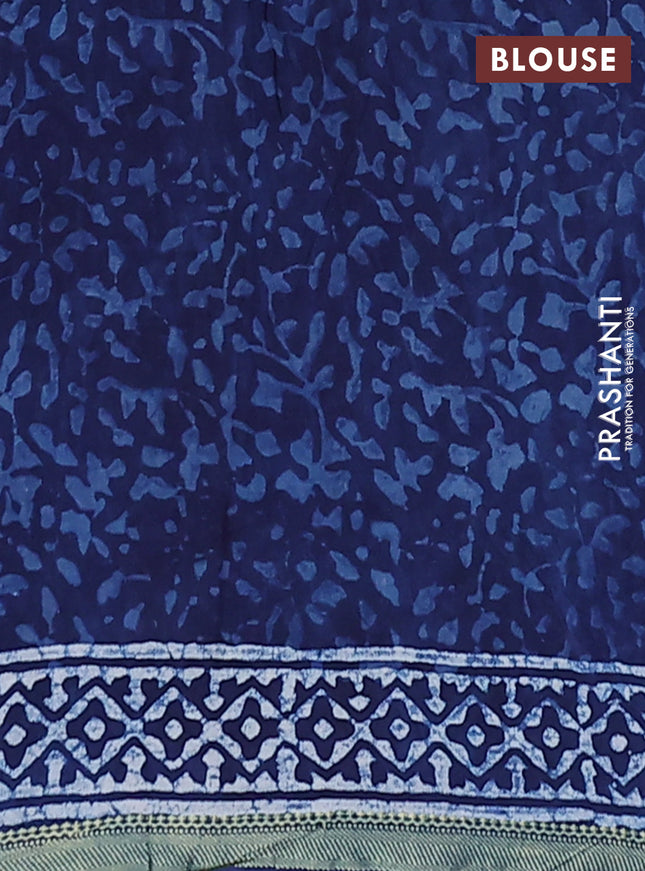 Jaipur cotton saree indigo blue and white with allover dabu prints and printed border