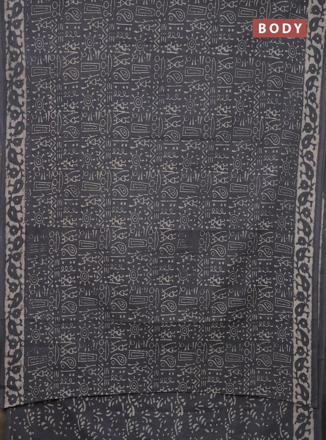 Jaipur cotton saree grey with allover warli and printed border