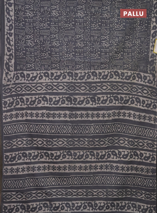 Jaipur cotton saree grey with allover warli and printed border