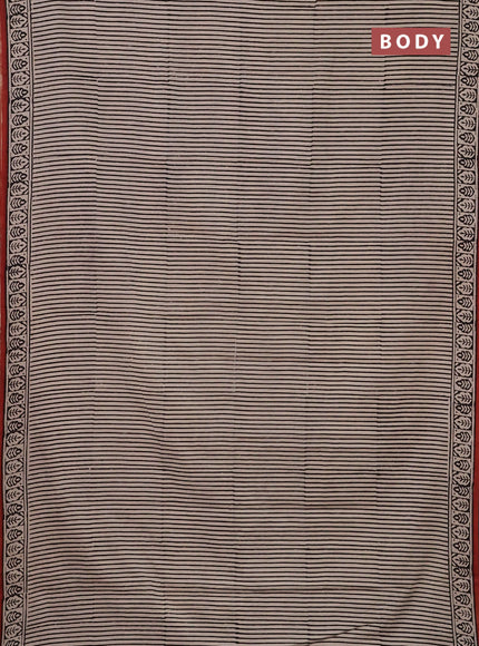 Jaipur cotton saree beige and black with allover stripe pattern and printed border