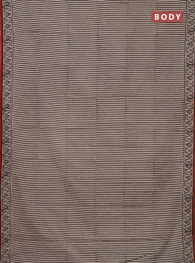Jaipur cotton saree beige and black with allover stripe pattern and printed border