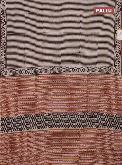 Jaipur cotton saree beige and black with allover stripe pattern and printed border