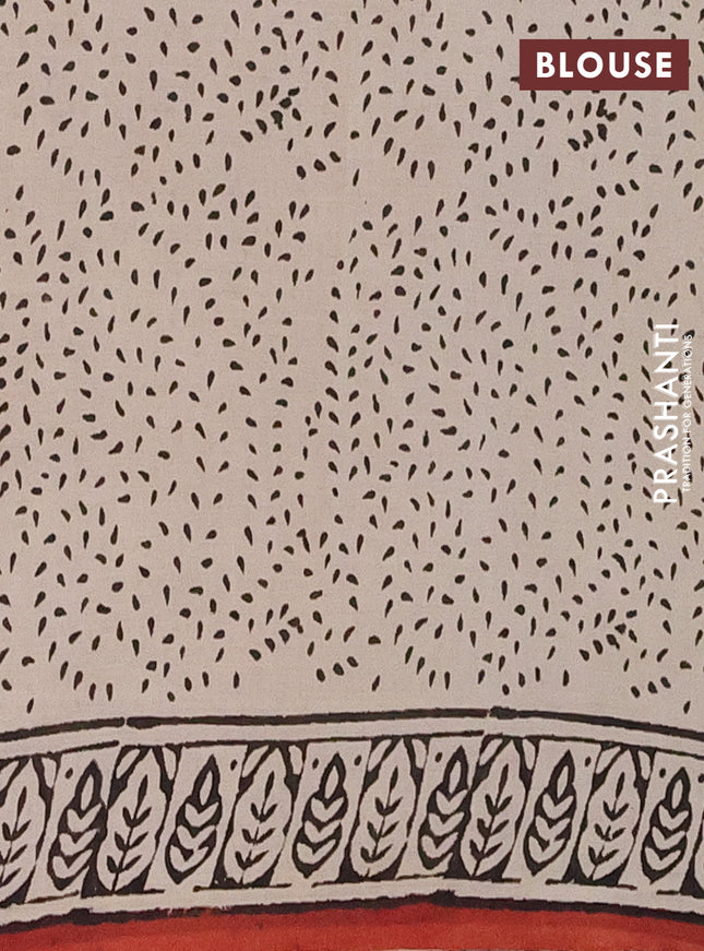 Jaipur cotton saree beige and black with allover stripe pattern and printed border