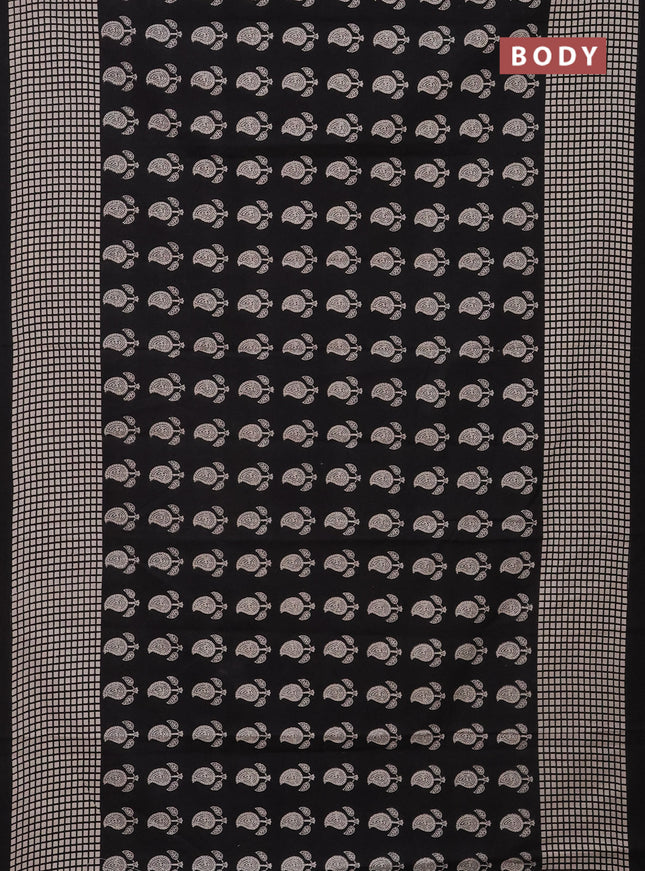 Jaipur cotton saree black and beige with allover paisley butta prints and printed border