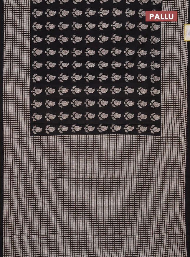 Jaipur cotton saree black and beige with allover paisley butta prints and printed border