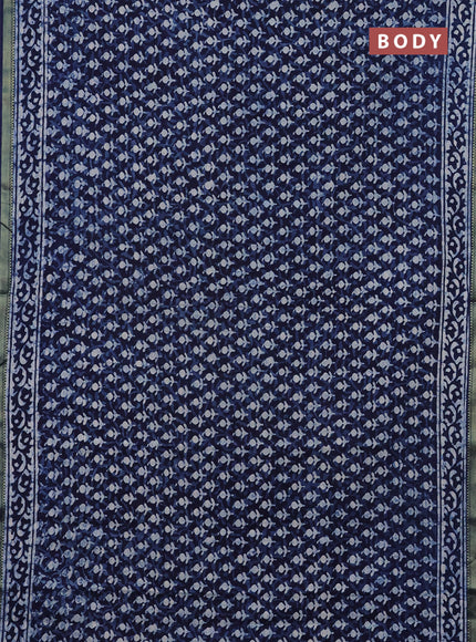 Jaipur cotton saree indigo blue with allover prints and printed border